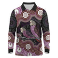 Purple Budgerigar Australia Indigenous Art Long Sleeve Polo Shirt