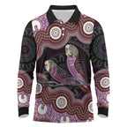 Purple Budgerigar Australia Indigenous Art Long Sleeve Polo Shirt