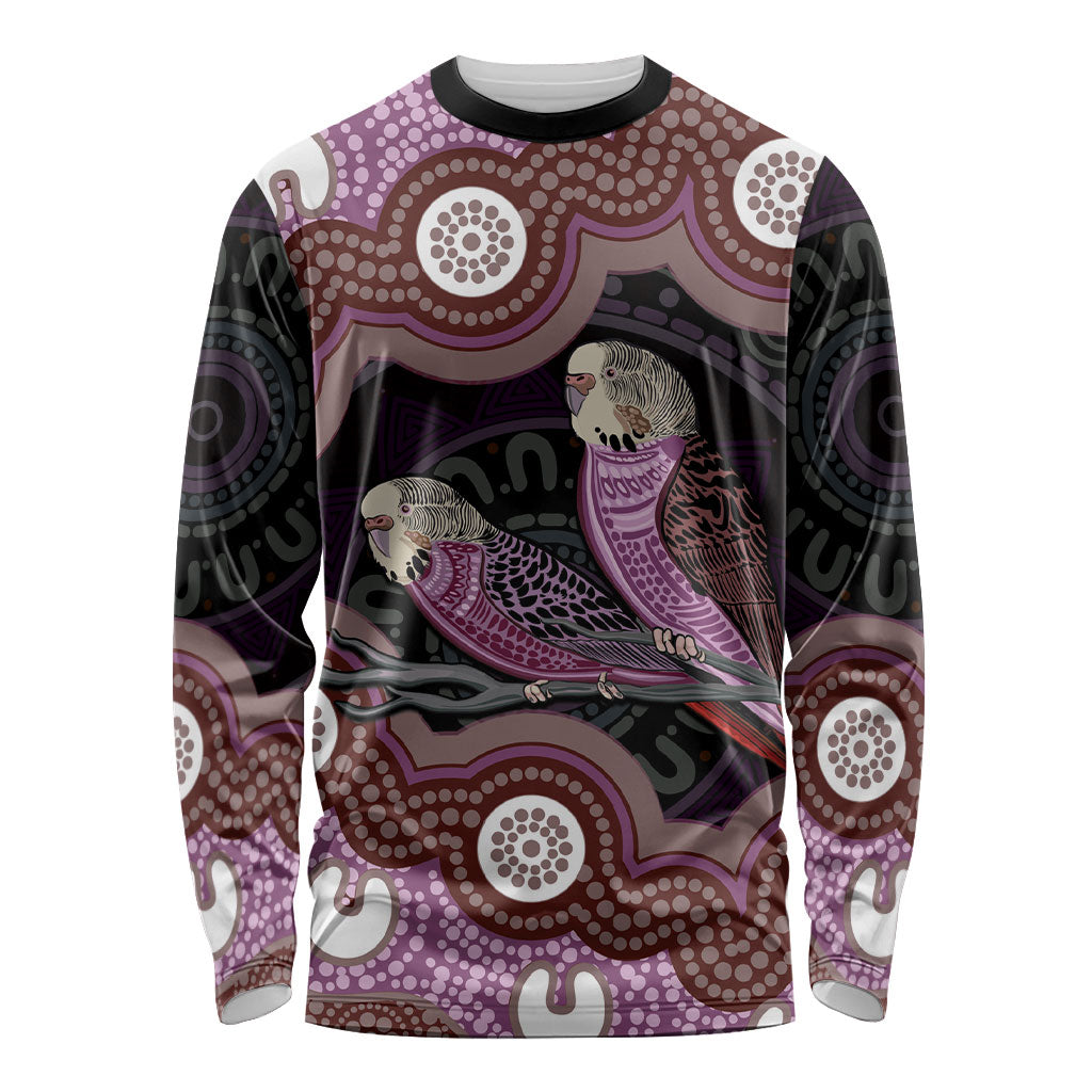 Purple Budgerigar Australia Indigenous Art Long Sleeve Shirt