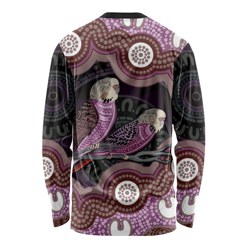 Purple Budgerigar Australia Indigenous Art Long Sleeve Shirt