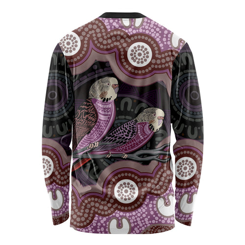 Purple Budgerigar Australia Indigenous Art Long Sleeve Shirt
