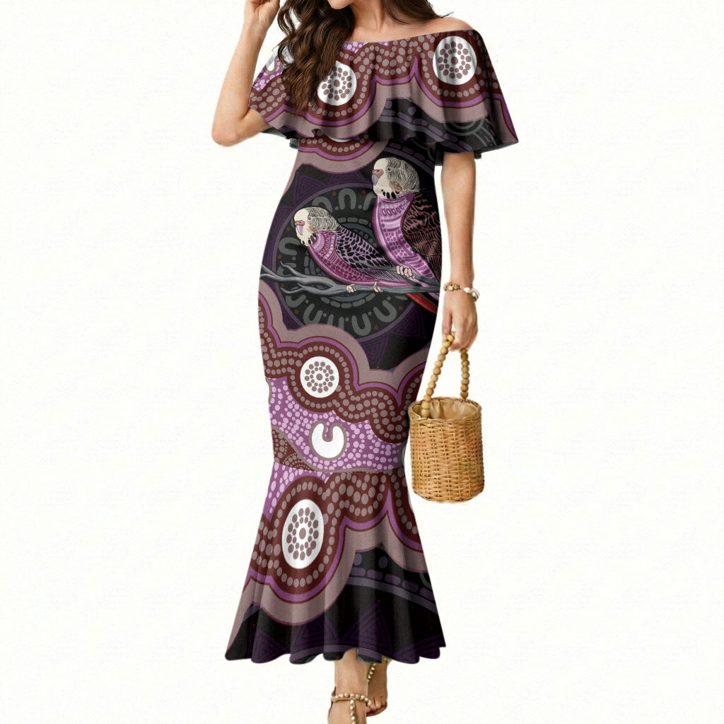 Purple Budgerigar Australia Indigenous Art Mermaid Dress