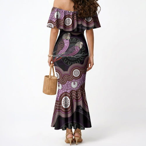Purple Budgerigar Australia Indigenous Art Mermaid Dress