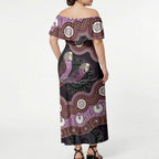 Purple Budgerigar Australia Indigenous Art Off Shoulder Maxi Dress