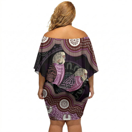Purple Budgerigar Australia Indigenous Art Off Shoulder Short Dress