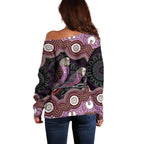 Purple Budgerigar Australia Indigenous Art Off Shoulder Sweater