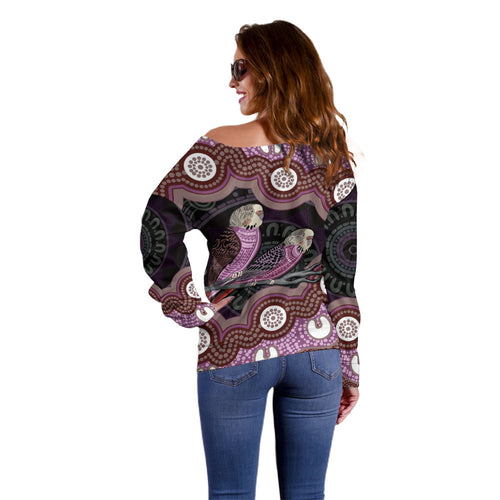 Purple Budgerigar Australia Indigenous Art Off Shoulder Sweater