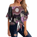 Purple Budgerigar Australia Indigenous Art Off Shoulder Wrap Waist Top
