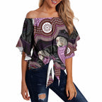 Purple Budgerigar Australia Indigenous Art Off Shoulder Wrap Waist Top