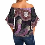 Purple Budgerigar Australia Indigenous Art Off Shoulder Wrap Waist Top
