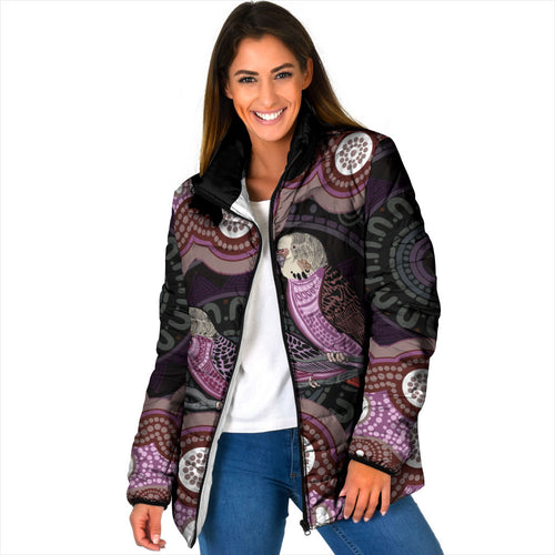 Purple Budgerigar Australia Indigenous Art Padded Jacket