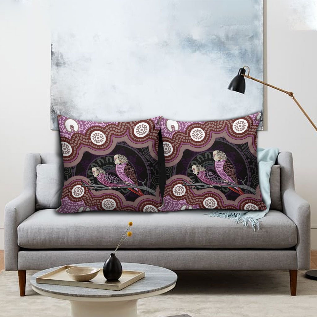 Purple Budgerigar Australia Indigenous Art Pillow Cover