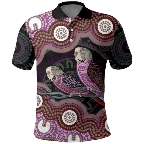 Purple Budgerigar Australia Indigenous Art Polo Shirt