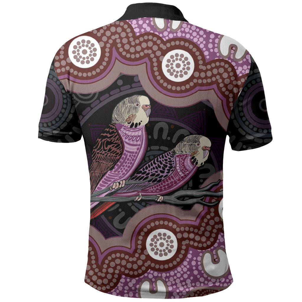 Purple Budgerigar Australia Indigenous Art Polo Shirt