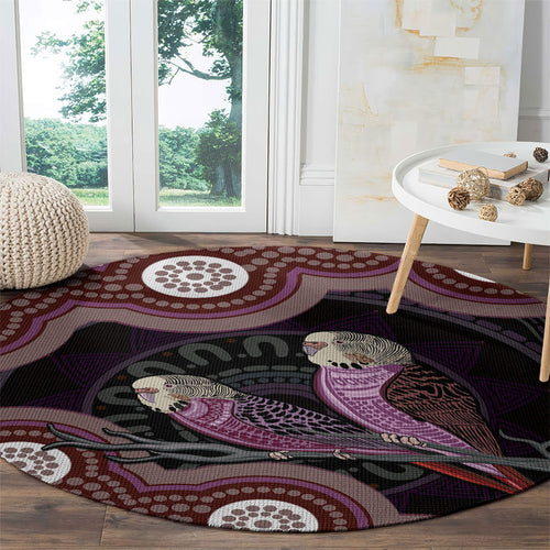 Purple Budgerigar Australia Indigenous Art Round Carpet