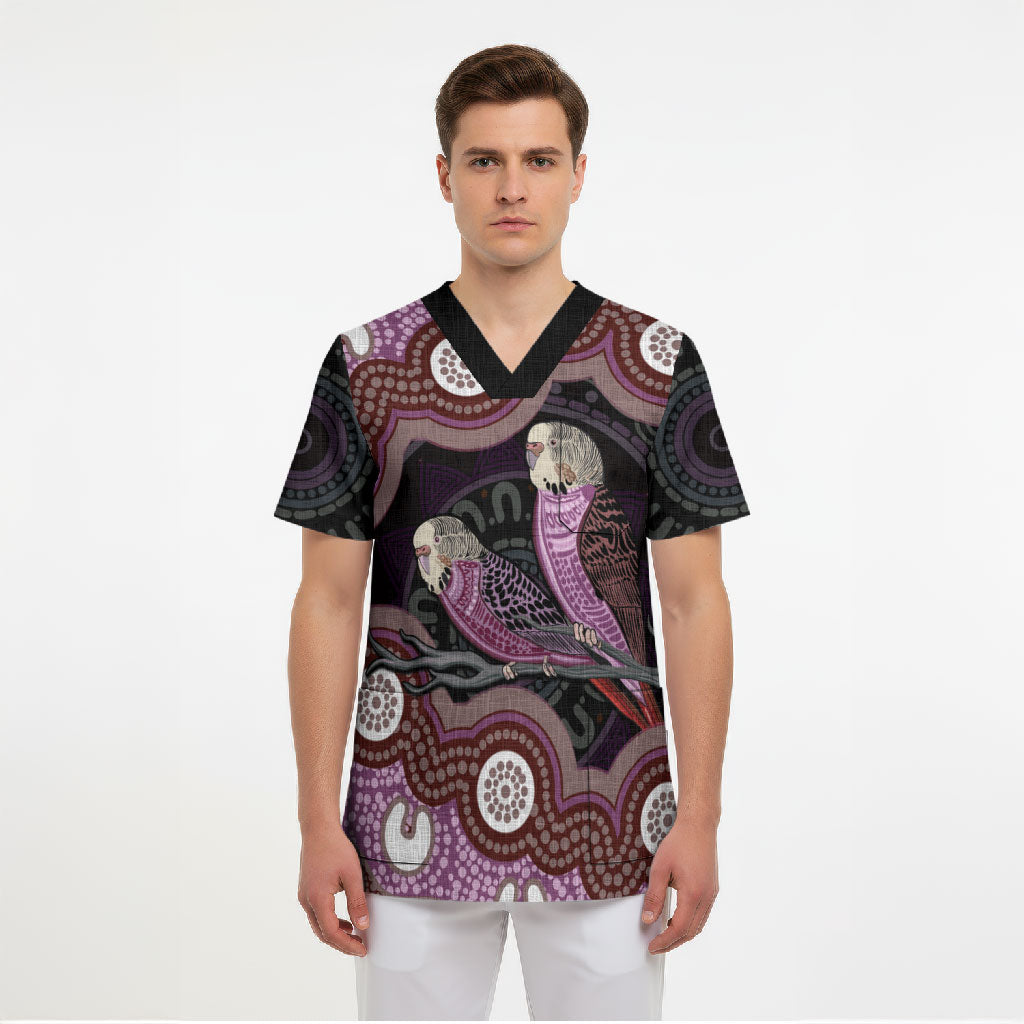 Purple Budgerigar Australia Indigenous Art Scrub Top
