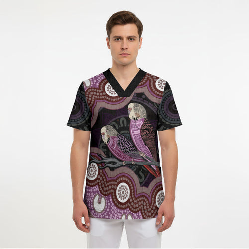 Purple Budgerigar Australia Indigenous Art Scrub Top