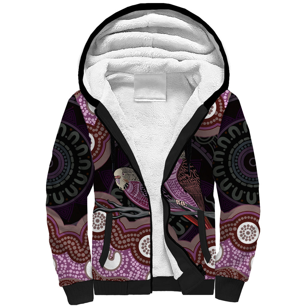 Purple Budgerigar Australia Indigenous Art Sherpa Hoodie