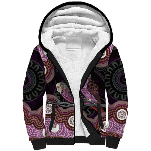 Purple Budgerigar Australia Indigenous Art Sherpa Hoodie