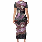 Purple Budgerigar Australia Indigenous Art Short Sleeve Bodycon Dress