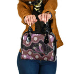 Purple Budgerigar Australia Indigenous Art Shoulder Handbag