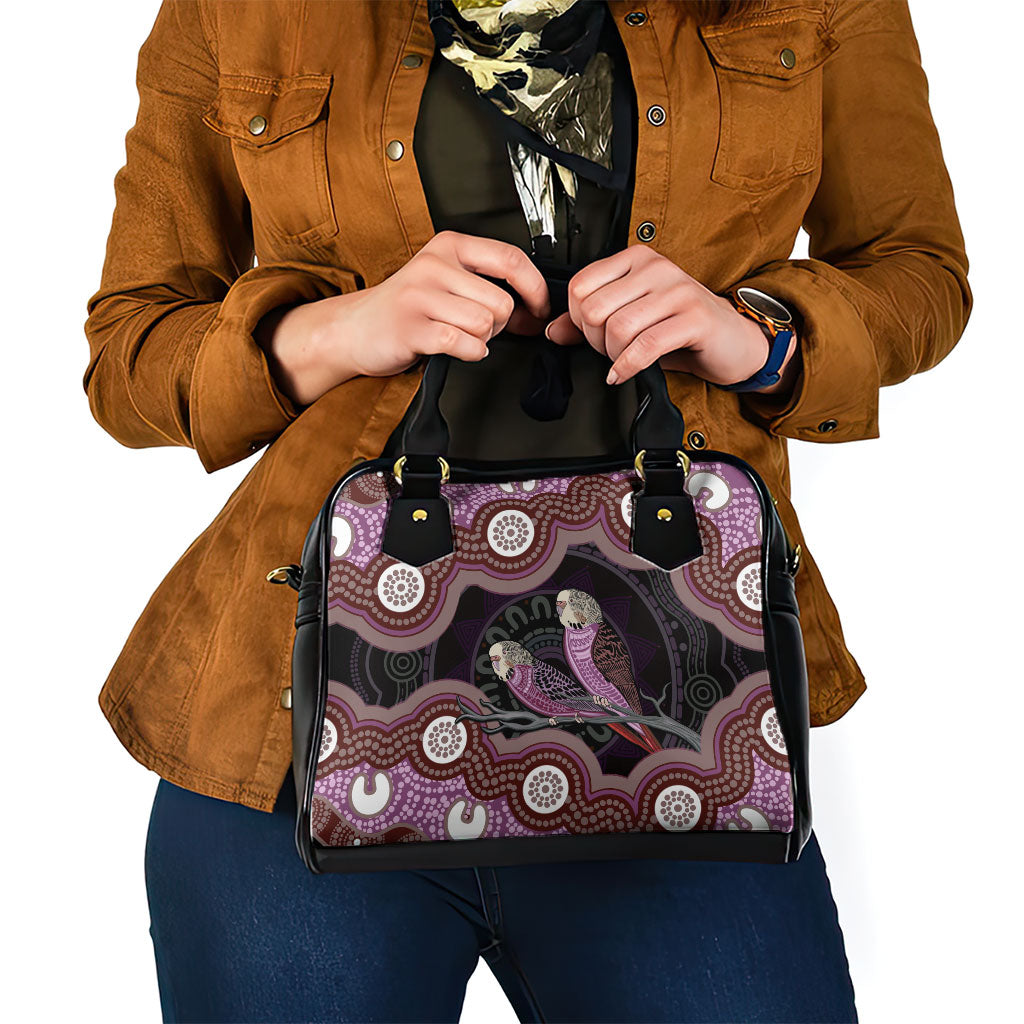 Purple Budgerigar Australia Indigenous Art Shoulder Handbag