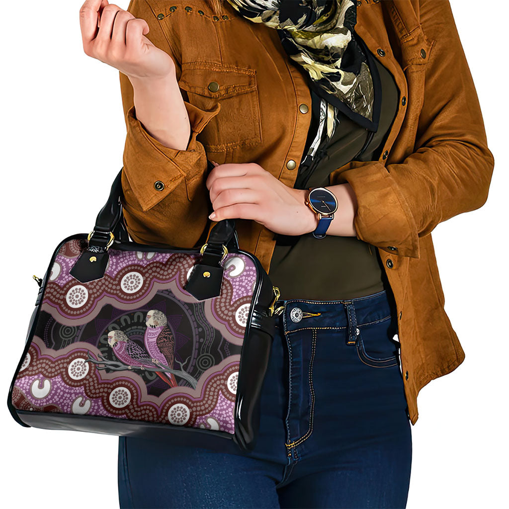 Purple Budgerigar Australia Indigenous Art Shoulder Handbag