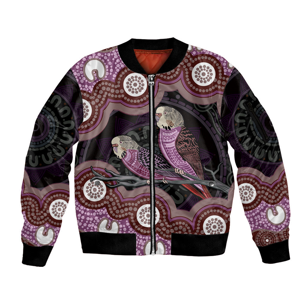 Purple Budgerigar Australia Indigenous Art Sleeve Zip Bomber Jacket