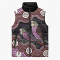Purple Budgerigar Australia Indigenous Art Sleeveless Puffer Jacket