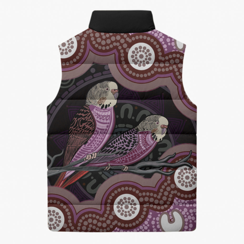 Purple Budgerigar Australia Indigenous Art Sleeveless Puffer Jacket
