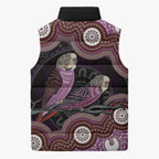 Purple Budgerigar Australia Indigenous Art Sleeveless Puffer Jacket