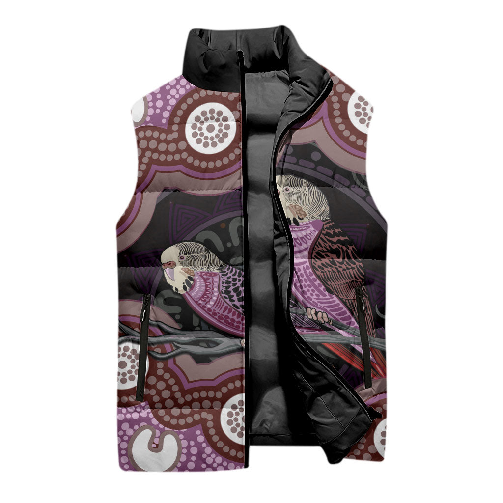 Purple Budgerigar Australia Indigenous Art Sleeveless Puffer Jacket