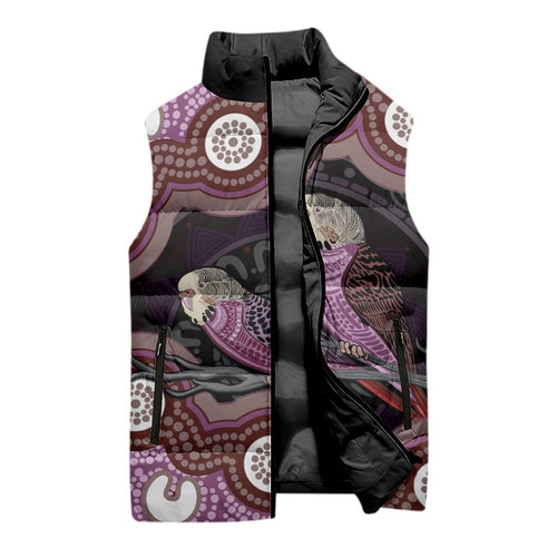 Purple Budgerigar Australia Indigenous Art Sleeveless Puffer Jacket