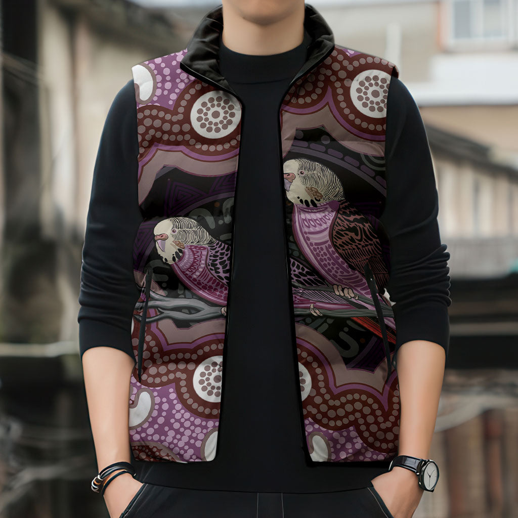 Purple Budgerigar Australia Indigenous Art Sleeveless Puffer Jacket