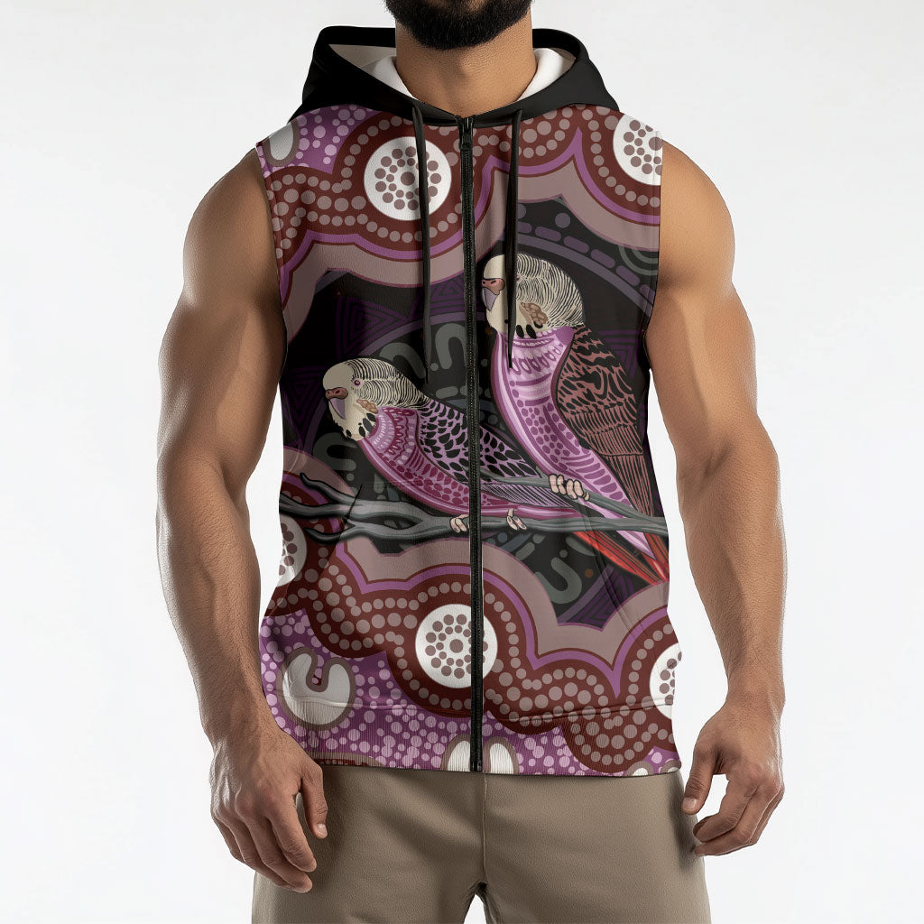 Purple Budgerigar Australia Indigenous Art Sleeveless Zip Hoodie