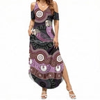 Purple Budgerigar Australia Indigenous Art Summer Maxi Dress