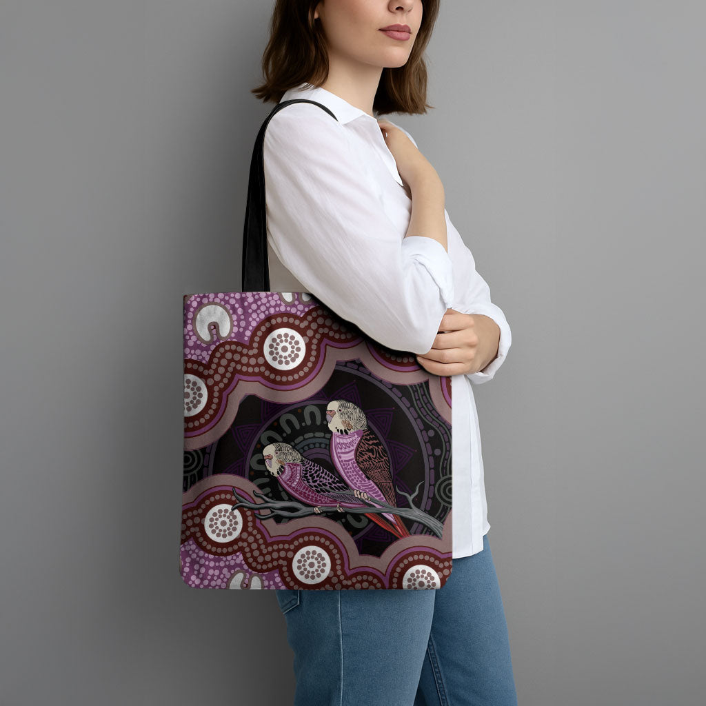Purple Budgerigar Australia Indigenous Art Tote Bag