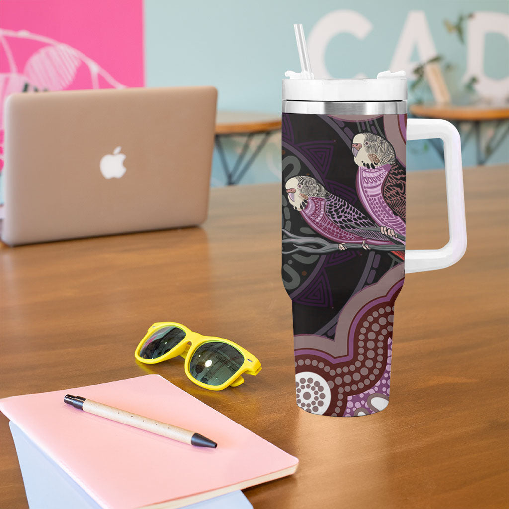 Purple Budgerigar Australia Indigenous Art Tumbler With Handle