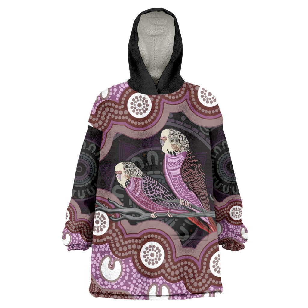 Purple Budgerigar Australia Indigenous Art Wearable Blanket Hoodie