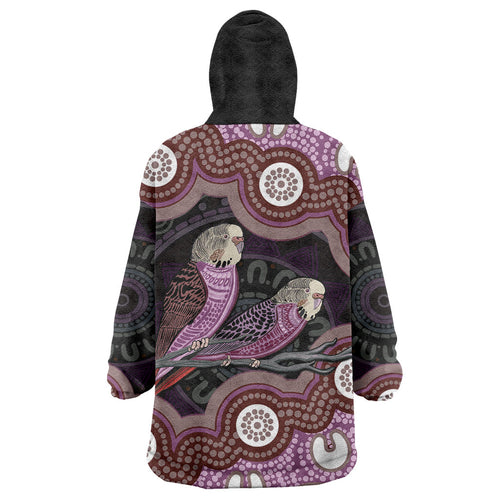 Purple Budgerigar Australia Indigenous Art Wearable Blanket Hoodie