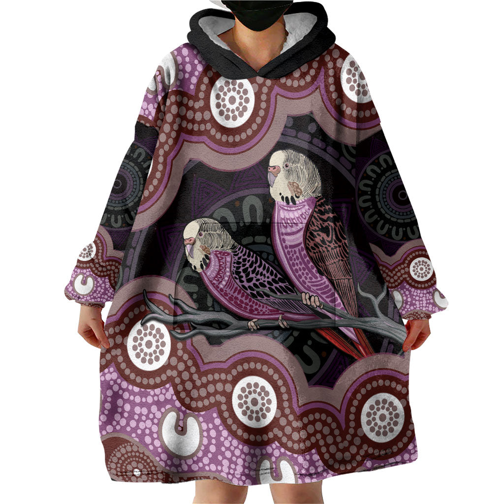 Purple Budgerigar Australia Indigenous Art Wearable Blanket Hoodie