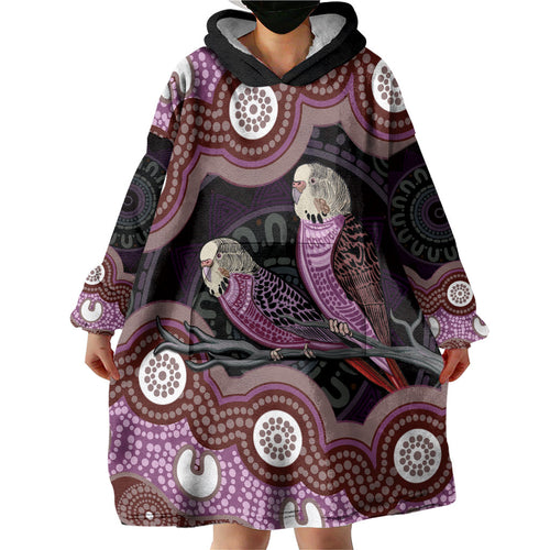 Purple Budgerigar Australia Indigenous Art Wearable Blanket Hoodie