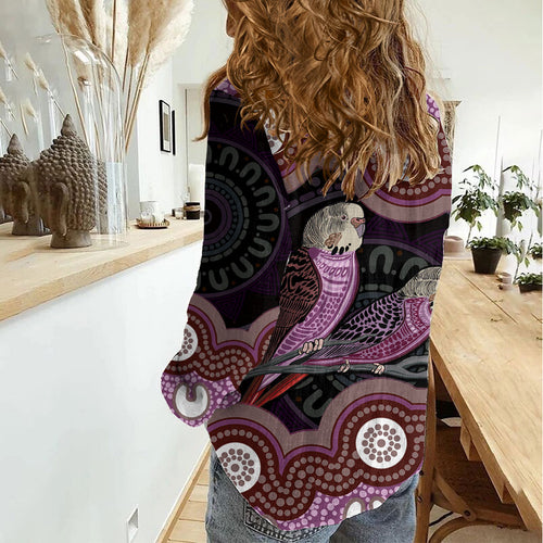Purple Budgerigar Australia Indigenous Art Women Casual Shirt