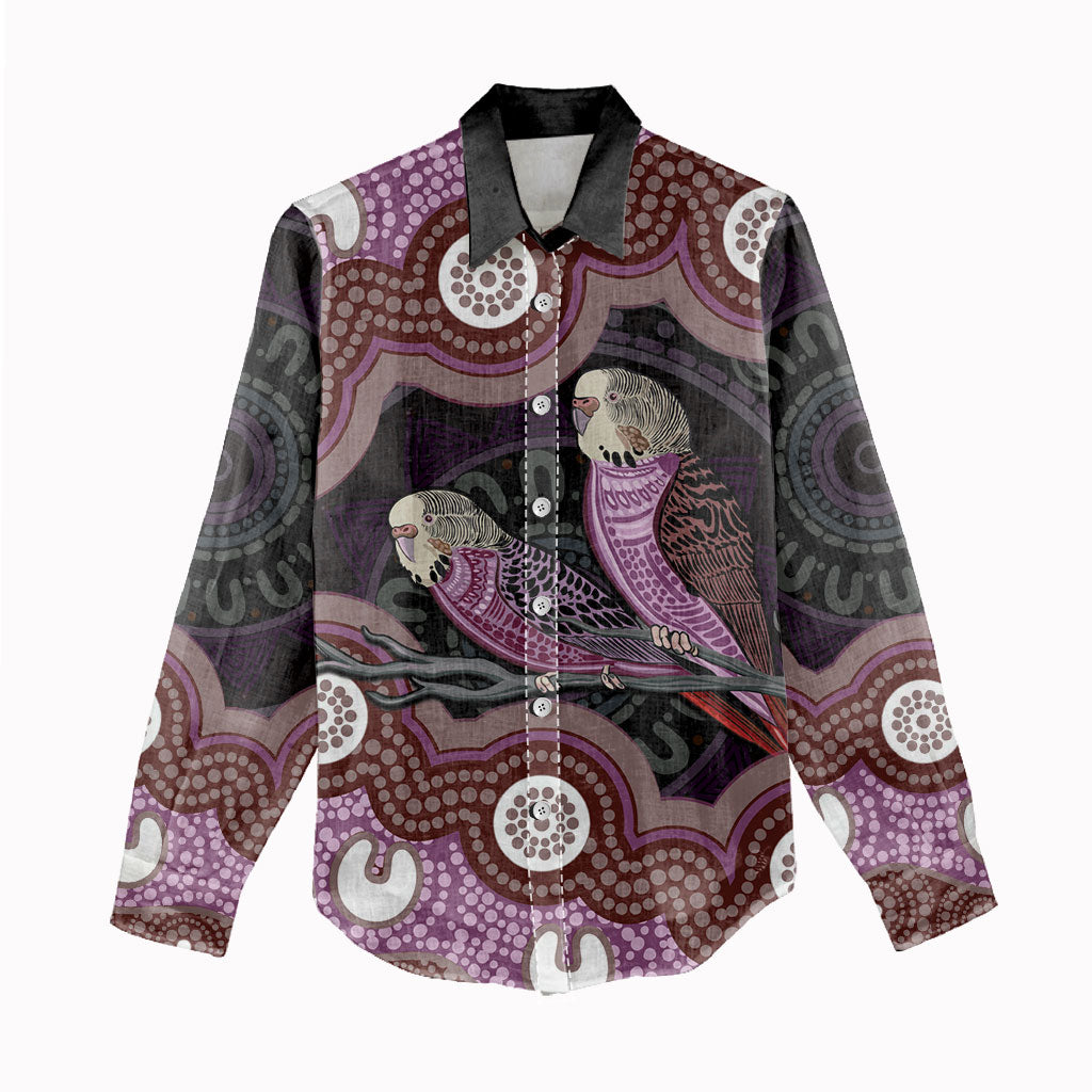 Purple Budgerigar Australia Indigenous Art Women Casual Shirt