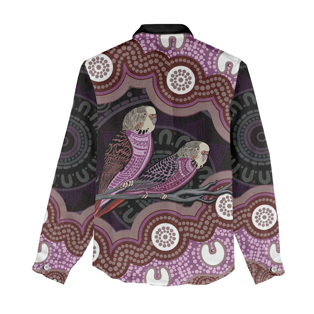 Purple Budgerigar Australia Indigenous Art Women Casual Shirt