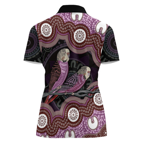Purple Budgerigar Australia Indigenous Art Women Polo Shirt