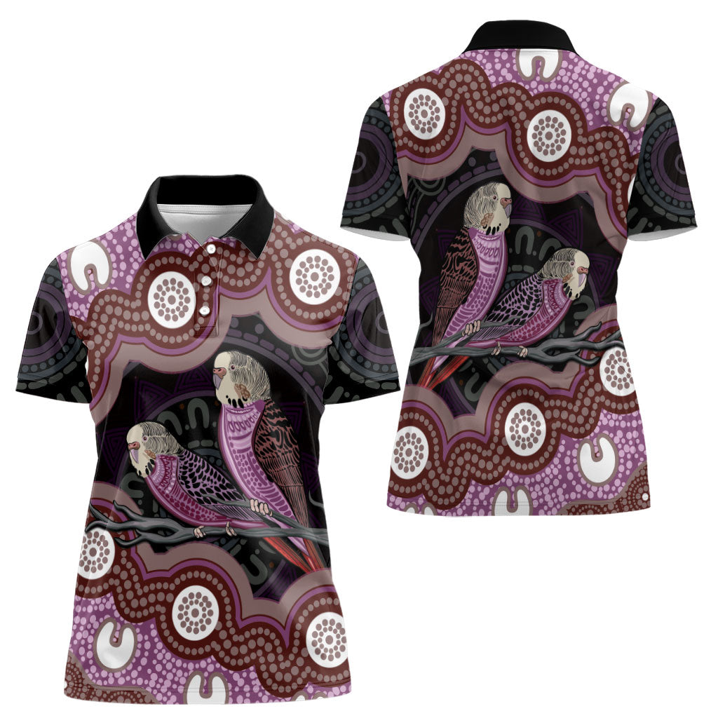 Purple Budgerigar Australia Indigenous Art Women Polo Shirt