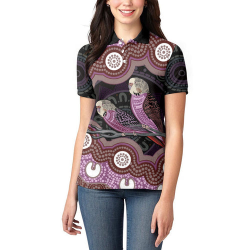 Purple Budgerigar Australia Indigenous Art Women Polo Shirt