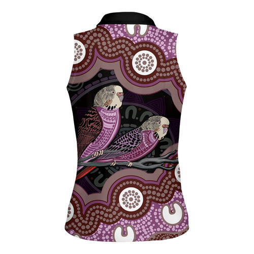 Purple Budgerigar Australia Indigenous Art Women Sleeveless Polo Shirt