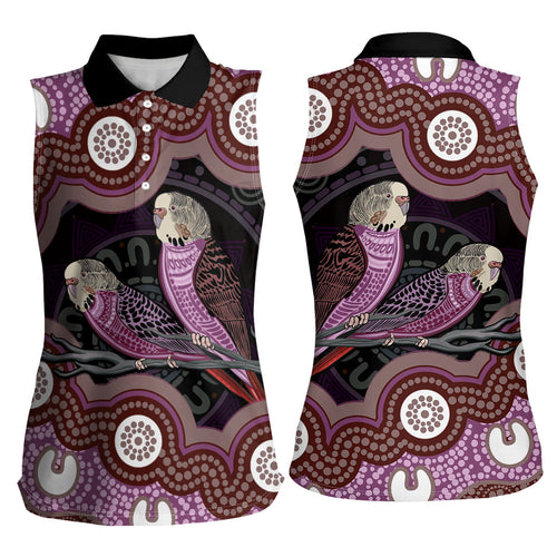 Purple Budgerigar Australia Indigenous Art Women Sleeveless Polo Shirt